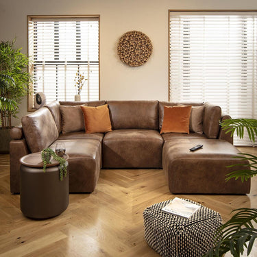 Quatropi Modern 4 Seat Small Modular L Shape Corner Sofa Couch Brown Fabric
