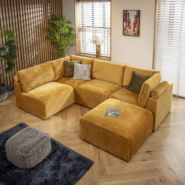 Quatropi Modern 4 Seat Small Modular L Shape Corner Sofa Couch Mustard Fabric