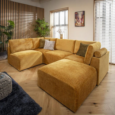 Quatropi Modern 4 Seat Small Modular L Shape Corner Sofa Couch Mustard Fabric