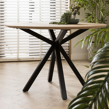 Quatropi Modern 4 Seat Solid Wooden Round Dining Table Natural Star Base 120cm