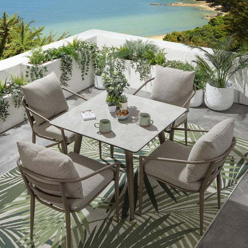 Mia 4 Seater Square Ceramic Outdoor Garden Dining Set Aluminium Cream