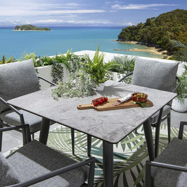 Quatropi Modern 4 Seat Square Ceramic Outdoor Garden Dining Set Aluminium Grey