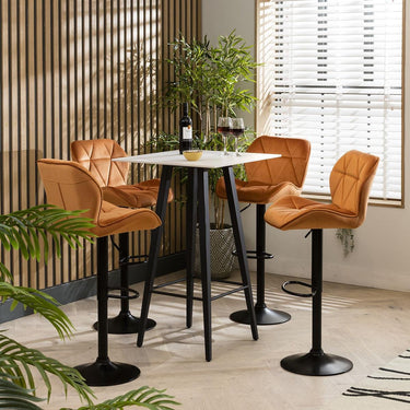 Quatropi Modern 4 Seater Bar Set Orange Velvet Adjustable Kitchen Bar Stools