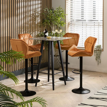 Quatropi Modern 4 Seater Bar Set Orange Velvet Adjustable Kitchen Bar Stools