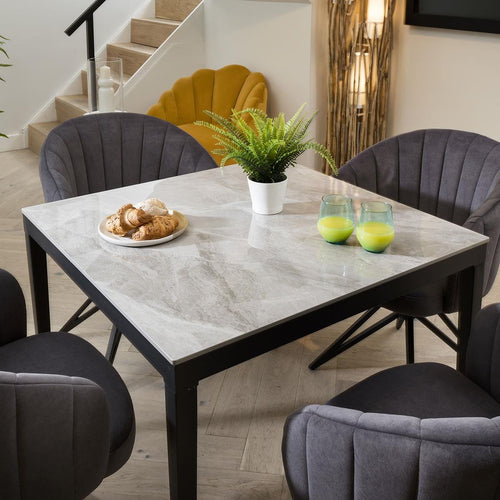 Hattie & Lena 4 Seater Modern Grey Ceramic Marble Square Dining Set