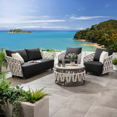 Quatropi Modern 4 Seater Garden Sofa & Armchair Set with Coffee Table Light Grey Rope