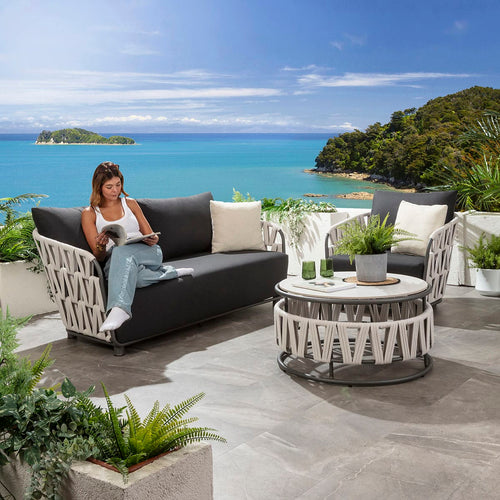 ZigZag 4 Seater Garden Sofa & Armchair Set with Coffee Table Mono Rope