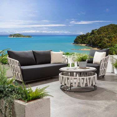 Quatropi Modern 4 Seater Garden Sofa & Armchair Set with Coffee Table Light Grey Rope