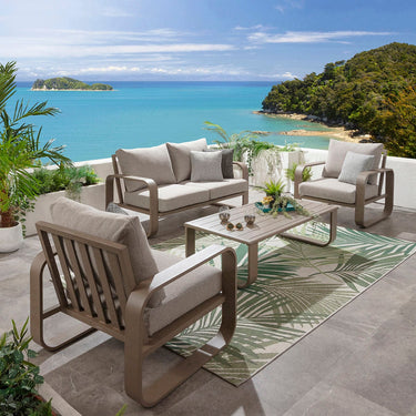 Quatropi Modern 4 Seater Garden Sofa & Armchairs Set with Coffee Table Aluminium Cream