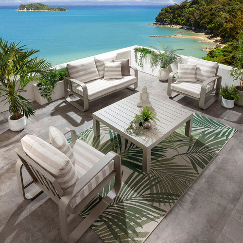 Freddy 4 Seater Aluminium Garden Sofa & Armchairs Set with Coffee Table Cream Beige Stripe