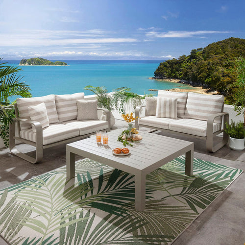 Freddy 4 Seater Aluminium Garden Sofa Set & Coffee Table Cream Beige Stripe