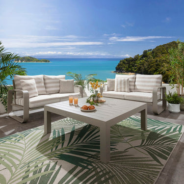 Quatropi Modern 4 Seater Garden Sofa Set & Coffee Table Aluminium Cream Beige Stripe