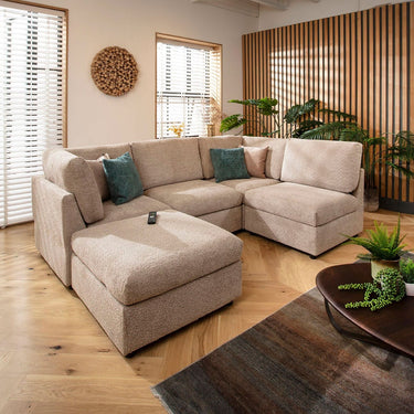 Quatropi Modern 4 Seater Modular L Shape Corner Sofa Beige Boucle Fabric