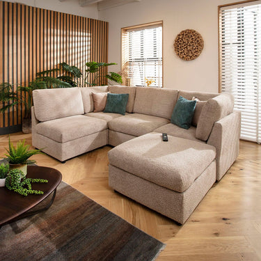 Quatropi Modern 4 Seater Modular L Shape Corner Sofa Beige Boucle Fabric