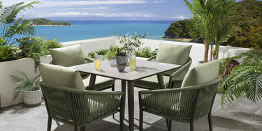 Quatropi Modern 4 Seater Outdoor Garden Dining Set Ceramic Aluminium Green Beige