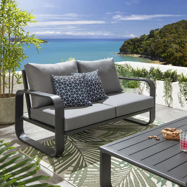 Quatropi Modern 4 Seater Outdoor Garden Sofa Set Black Aluminium Grey Cushions
