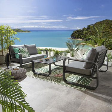 Quatropi Modern 4 Seater Outdoor Garden Sofa Set Black Aluminium Grey Cushions