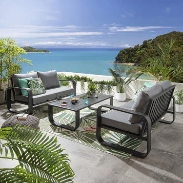 Quatropi Modern 4 Seater Outdoor Garden Sofa Set Black Aluminium Grey Cushions