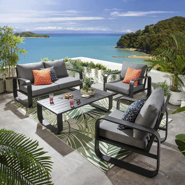 Quatropi Modern 4 Seater Outdoor Garden Sofa Set Black Aluminium Grey Cushions