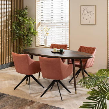 Quatropi Modern 4 Seater Oval Dining Set Swivel Carver Chairs With Arms Pink