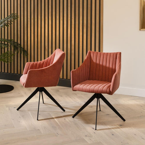 Zena Carver Swivel Dining Chair with Arms Pink Velvet