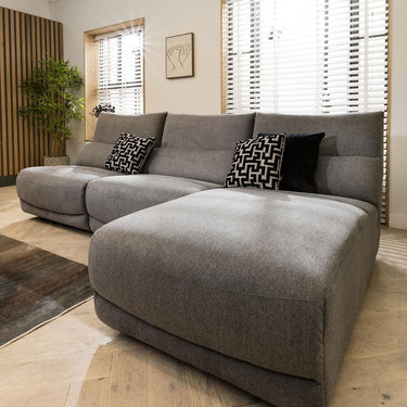 Quatropi Modern 4 Seater Recliner L-Shape Corner Sofa Chaise Grey Fabric L1R