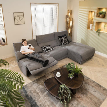 Quatropi Modern 4 Seater Recliner L-Shape Corner Sofa Chaise Grey Fabric L1R