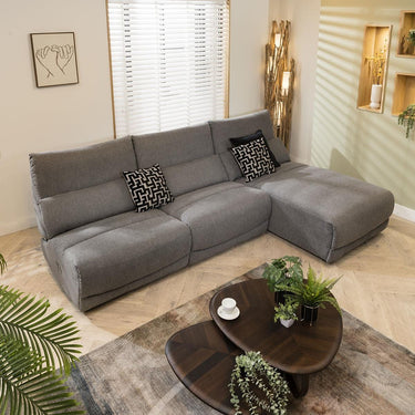 Quatropi Modern 4 Seater Recliner L-Shape Corner Sofa Chaise Grey Fabric L1R