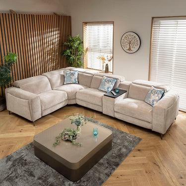 Quatropi Modern 4 Seater Recliner L-Shape Corner Sofa & Storage Console Grey 342x227cm
