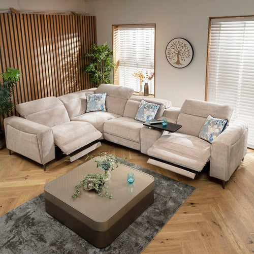 Florance 4 Seater Recliner Corner Sofa & Storage Console Putty Grey 342x227cm