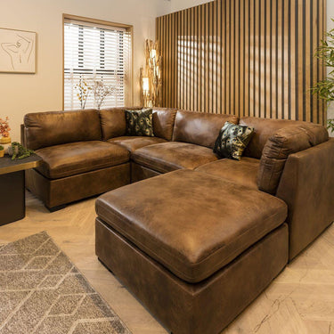 Quatropi Modern 4 Seater Small Modular L Shape Corner Sofa Brown Fabric 3R