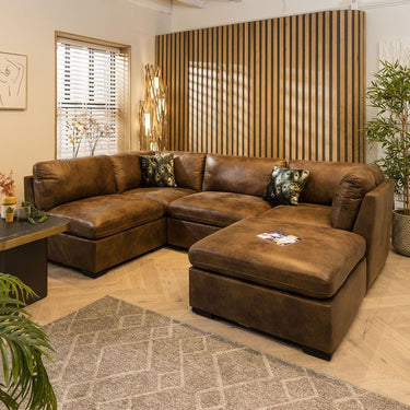 Quatropi Modern 4 Seater Small Modular L Shape Corner Sofa Brown Fabric 3R