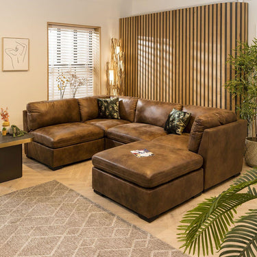 Quatropi Modern 4 Seater Small Modular L Shape Corner Sofa Brown Fabric 3R