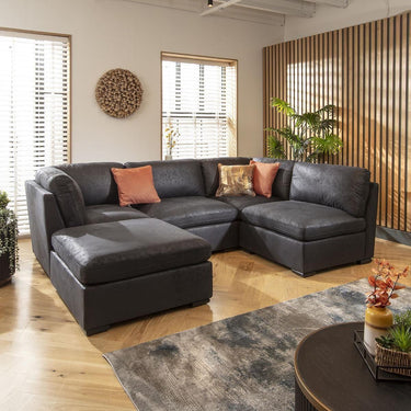 Quatropi Modern 4 Seater Small Modular L Shape Corner Sofa Couch Black Fabric