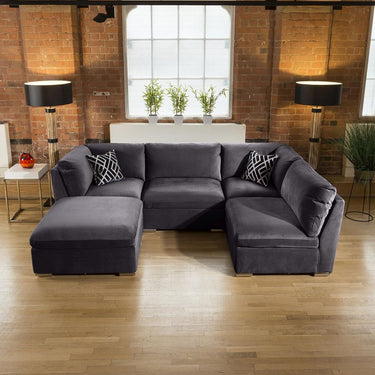 Quatropi Modern 4 Seater Small Modular L-Shape Corner Sofa Dark Grey Fabric