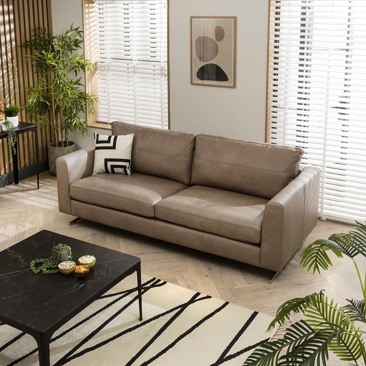 Quatropi Modern 4 Seater Sofa - Premium Real Leather - 221cm In stock