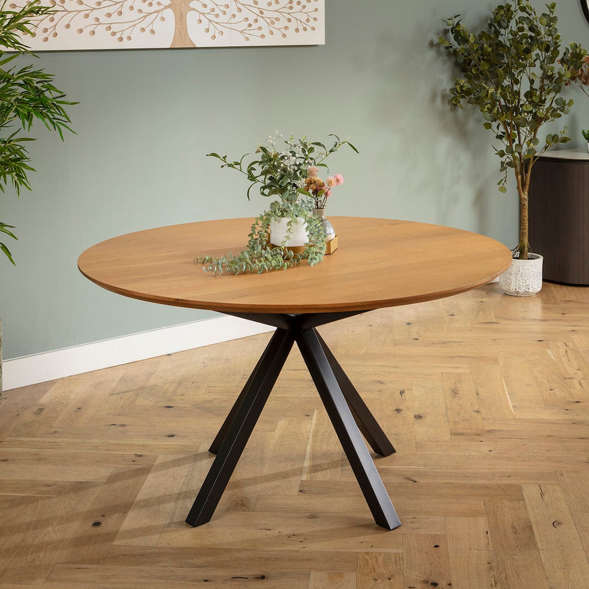 Modern Round 4 Seater Dining Table and Chairs Set Green Velvet Light ...