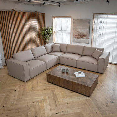 Quatropi Modern 5 Seater Beige Leather Corner Sofa Modular Couch 297x297cm