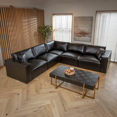 Quatropi Modern 5 Seater Black Leather Corner Sofa Modular Couch 297x297cm
