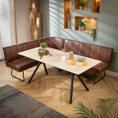 Quatropi Modern 5 Seater Corner Bench Dining Set Brown & Beige Stone Ceramic LRT
