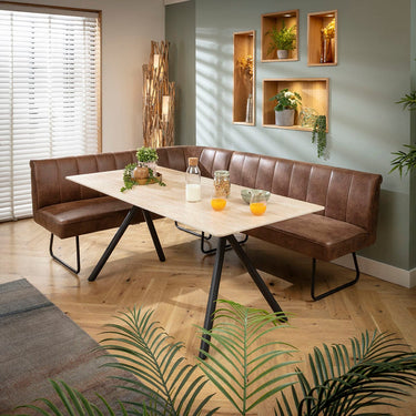 Quatropi Modern 5 Seater Corner Bench Dining Set Brown & Beige Stone Ceramic LRT