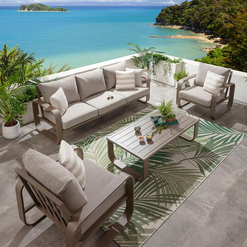 Freddy 5 Seater Aluminium Garden Sofa & Armchairs Set with Coffee Table Latte Cream