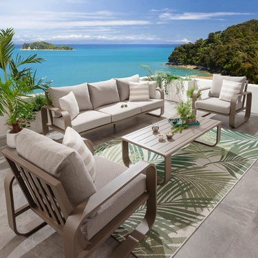Quatropi Modern 5 Seater Garden Sofa & Armchairs Set with Coffee Table Aluminium Cream