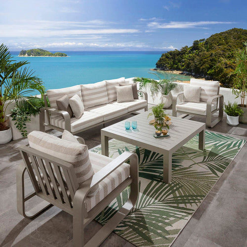 Freddy 5 Seater Aluminium Garden Sofa & Armchairs Set with Coffee Table Cream Beige Stripe