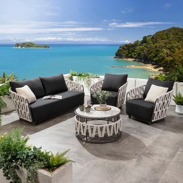 Quatropi Modern 5 Seater Garden Sofa & Armchairs Set with Coffee Table Light Grey Rope