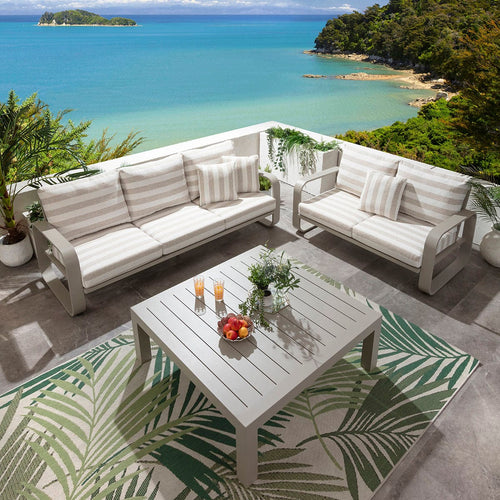 Freddy 5 Seater Aluminium Garden Sofa Set & Coffee Table Cream Beige Stripe