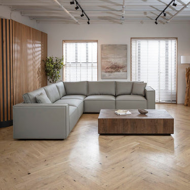 Quatropi Modern 5 Seater Grey Leather Corner Sofa Modular Couch 297x297cm