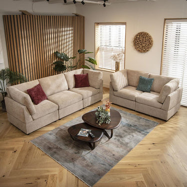 Quatropi Modern 5 Seater Modular 3 & 2 Seater Sofa Set Suite Couch Beige Fabric