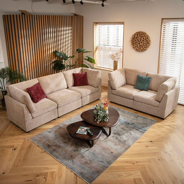 Quatropi Modern 5 Seater Modular 3 & 2 Seater Sofa Set Suite Couch Beige Fabric