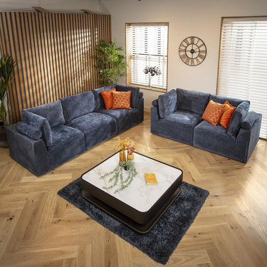 Quatropi Modern 5 Seater Modular 3 & 2 Seater Sofa Set Suite Couch Blue Fabric